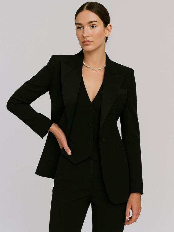 Set Completo da Donna Composto da 3 Pezzi: Blazer Sartoriale, Gilet e Pantaloni Slim Fit