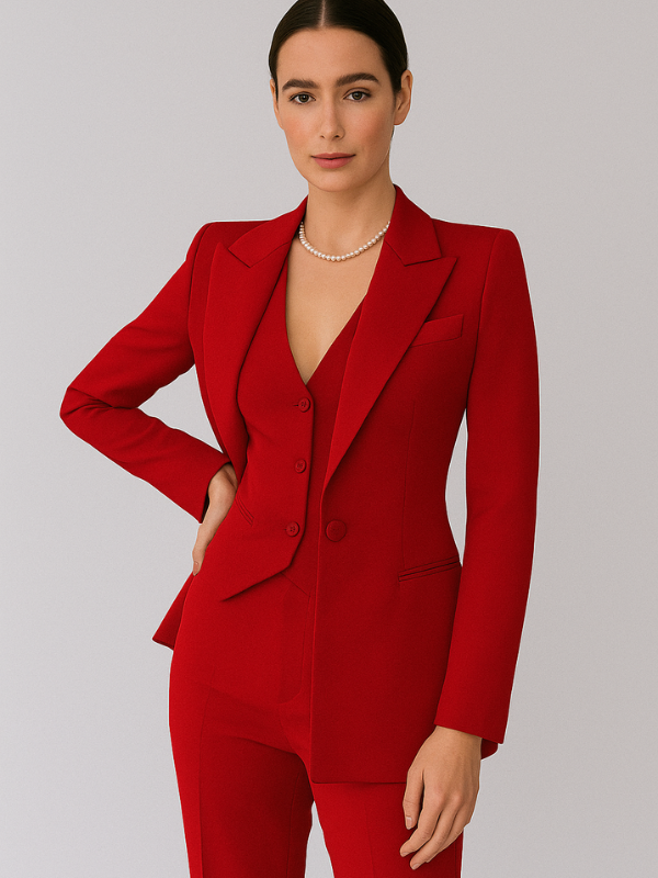 Set Completo da Donna Composto da 3 Pezzi: Blazer Sartoriale, Gilet e Pantaloni Slim Fit
