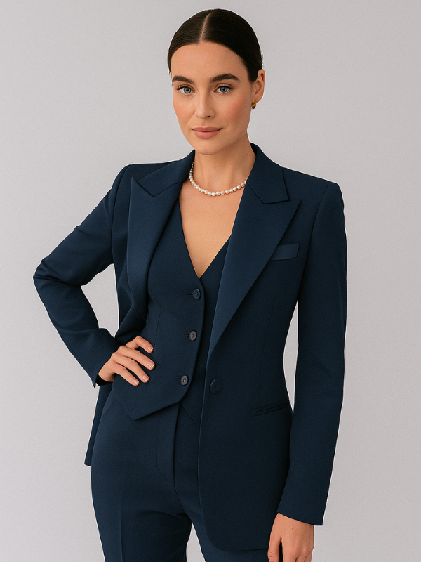 Set Completo da Donna Composto da 3 Pezzi: Blazer Sartoriale, Gilet e Pantaloni Slim Fit